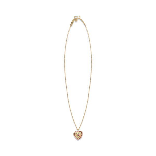Collier Pendentif Ancien - Cœur En Vermeil Or/argent Avec Rubis Et Diamant - Occasion