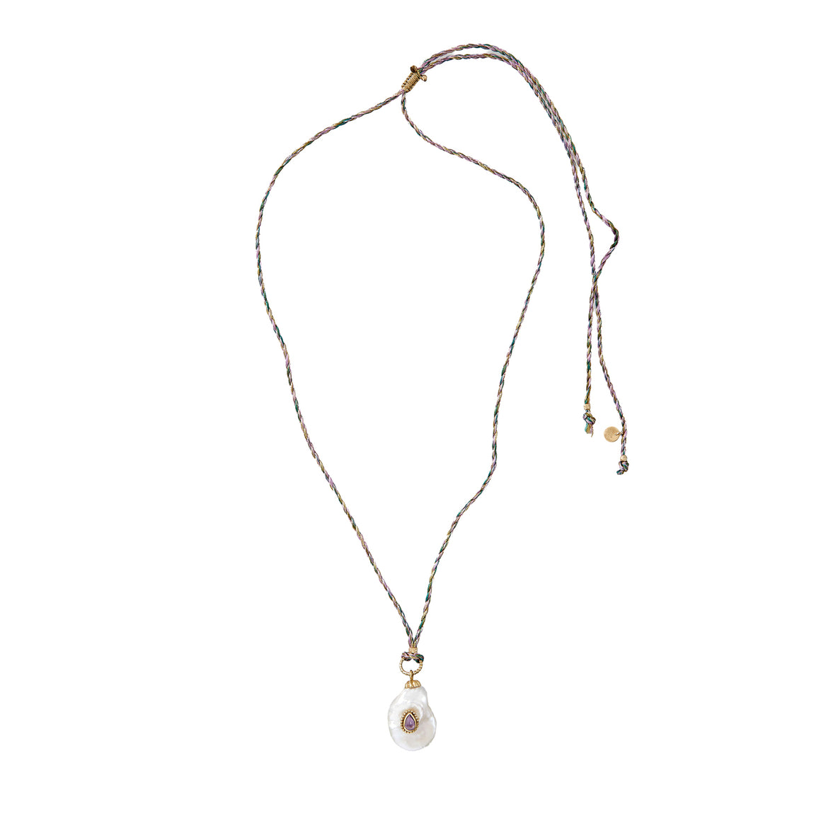 NAIADE Collier Perle baroque Améthyste sur cordon de soie - Argent 925 plaqué or