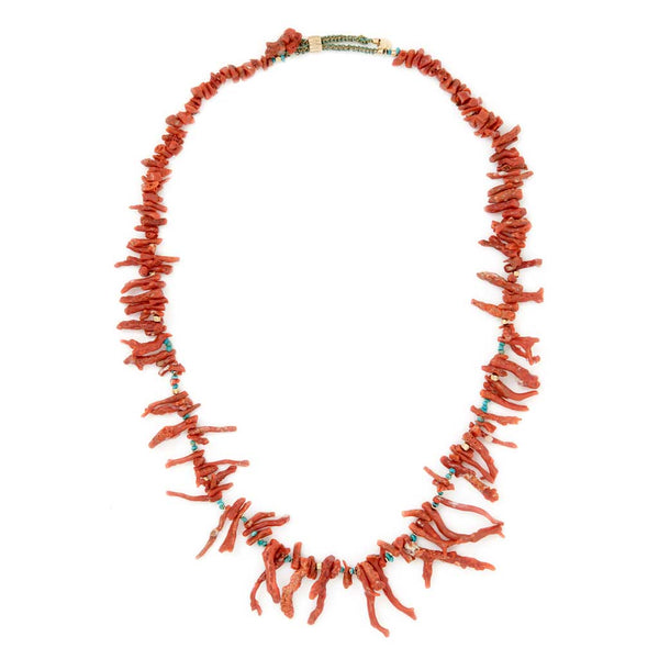 Collier Ancien En Branches De Corail - Longueur 47 Cm, Bijou Vintage Occasion