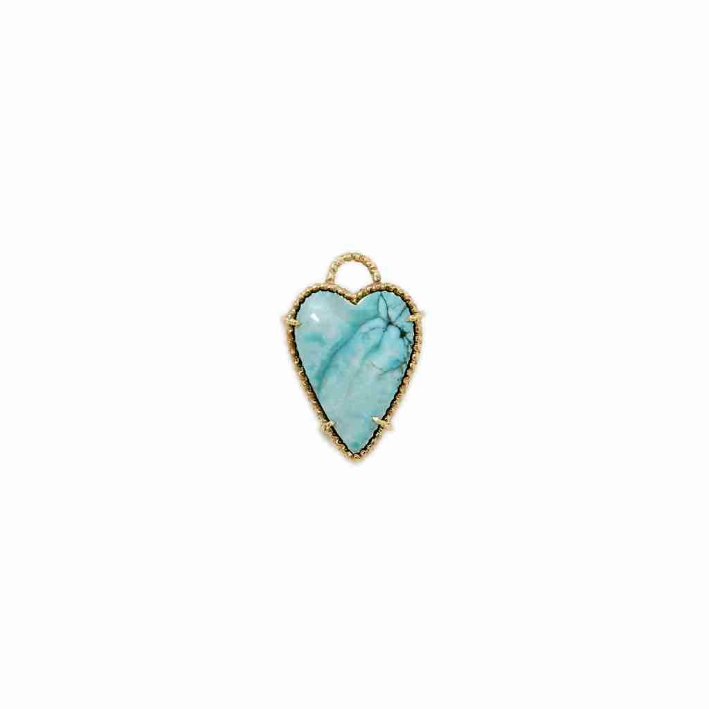 TURQUOISE HEART Charm Coeur Turquoise Argent 925 plaqué or, diamants