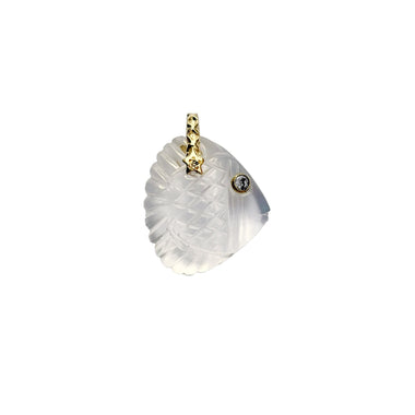 CHARM DISCUS Cristal de roche sculpté, Diamants, Argent 925 plaqué or 24 cts