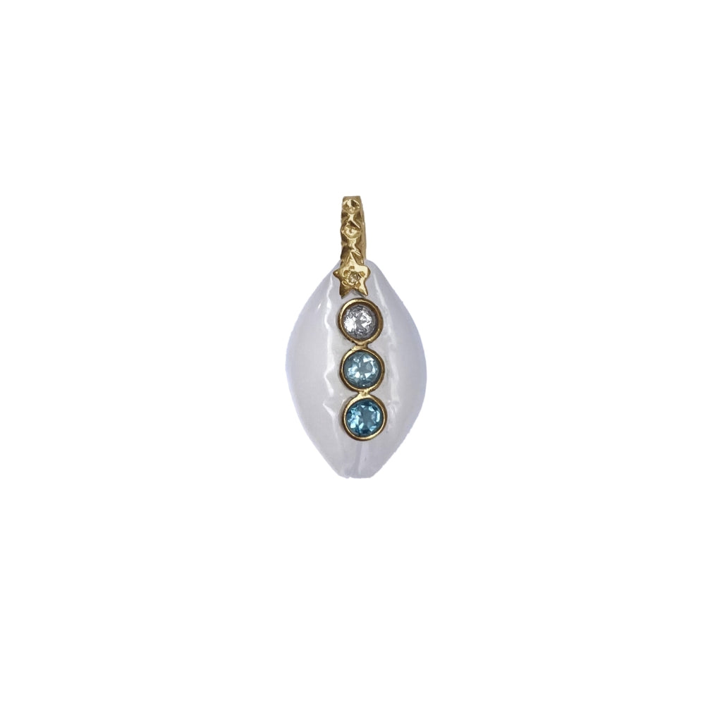 Charm CAURI Moonstone sertie Topaze, bélière diamant argent 925 plaqué or 24 cts