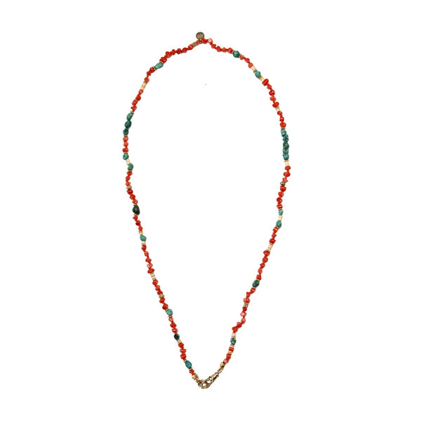 ABYSSE Collier pour charm's en Corail véritable, Turquoise et Argent 925 plaqué or 24 cts