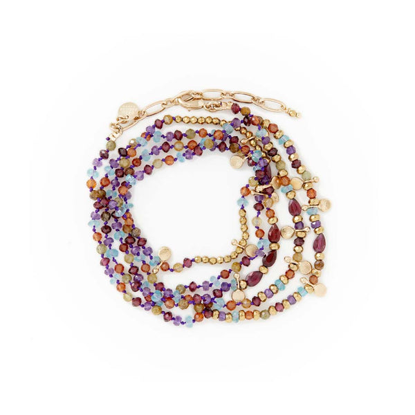 ADOUM Apatite-améthyste Collier 2 tours ou sautoir