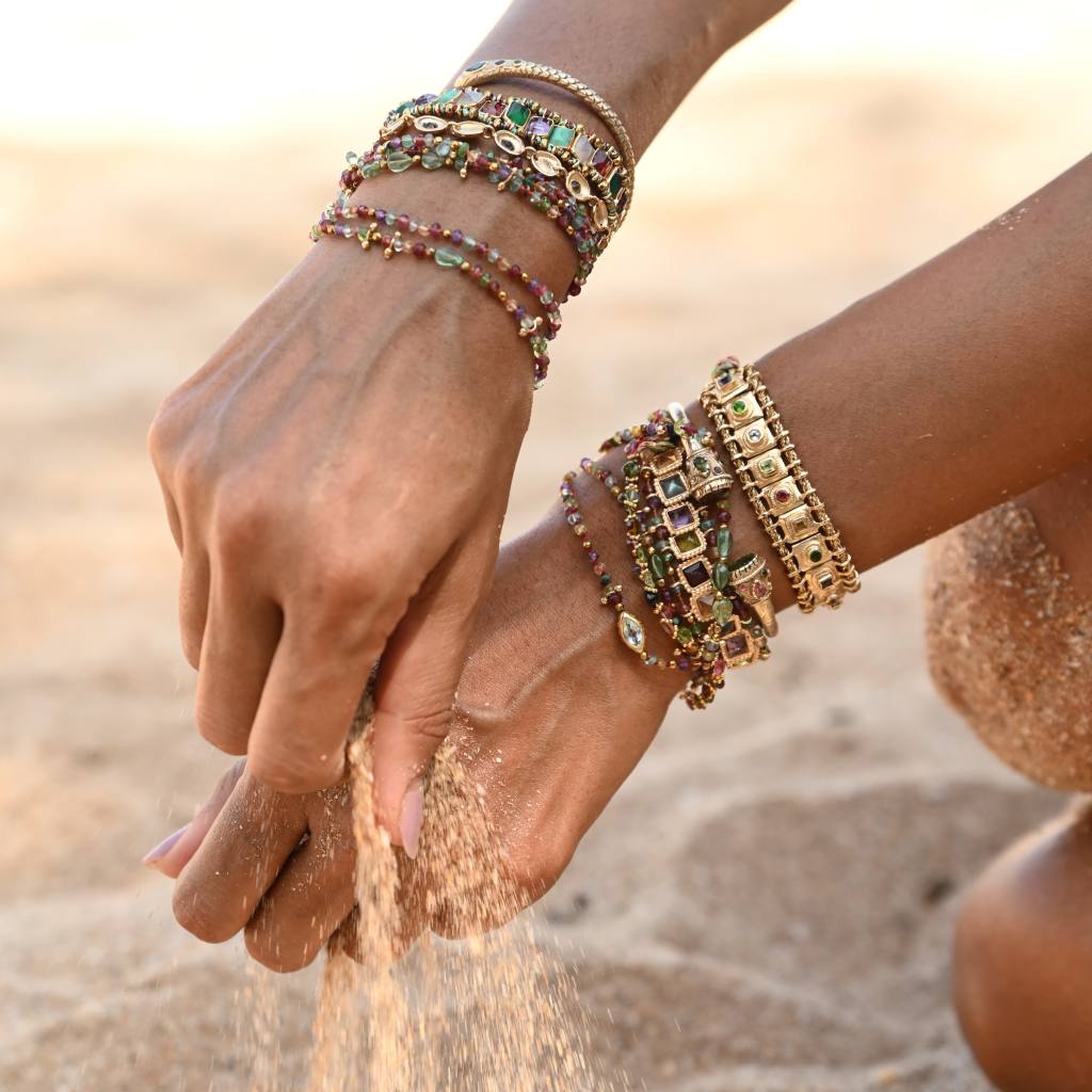 ADOUM Bracelet 3 Tours Oeil Topaze et Pierres Multicolores