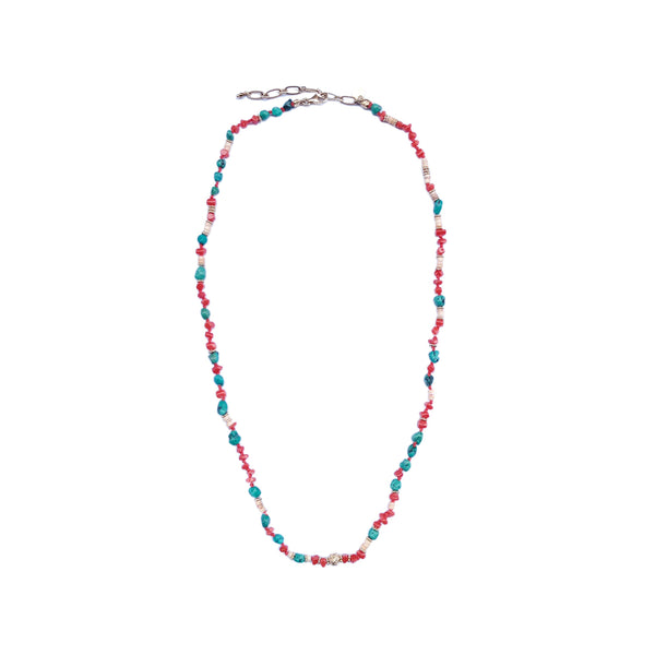 ADOUM Bracelet 3-Tours et collier Corail véritable, Turquoise, laiton plaqué or 24 cts