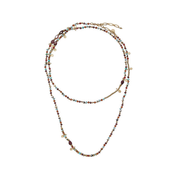 ADOUM Bracelet multi-tours, Turquoise, Cornaline, Hessonite, plaqué Or 24 cts