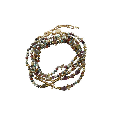 ADOUM Bracelet multi-tours mix de pierres, Opale, Grenat