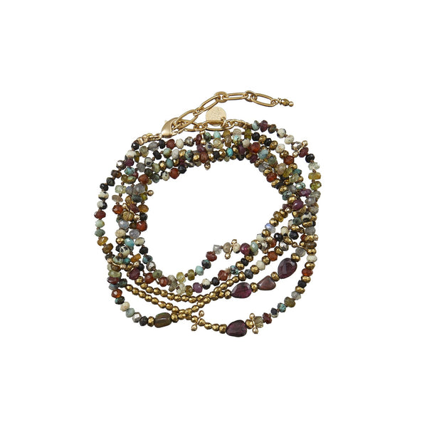 ADOUM Bracelet multi-tours mix de pierres, Opale, Grenat