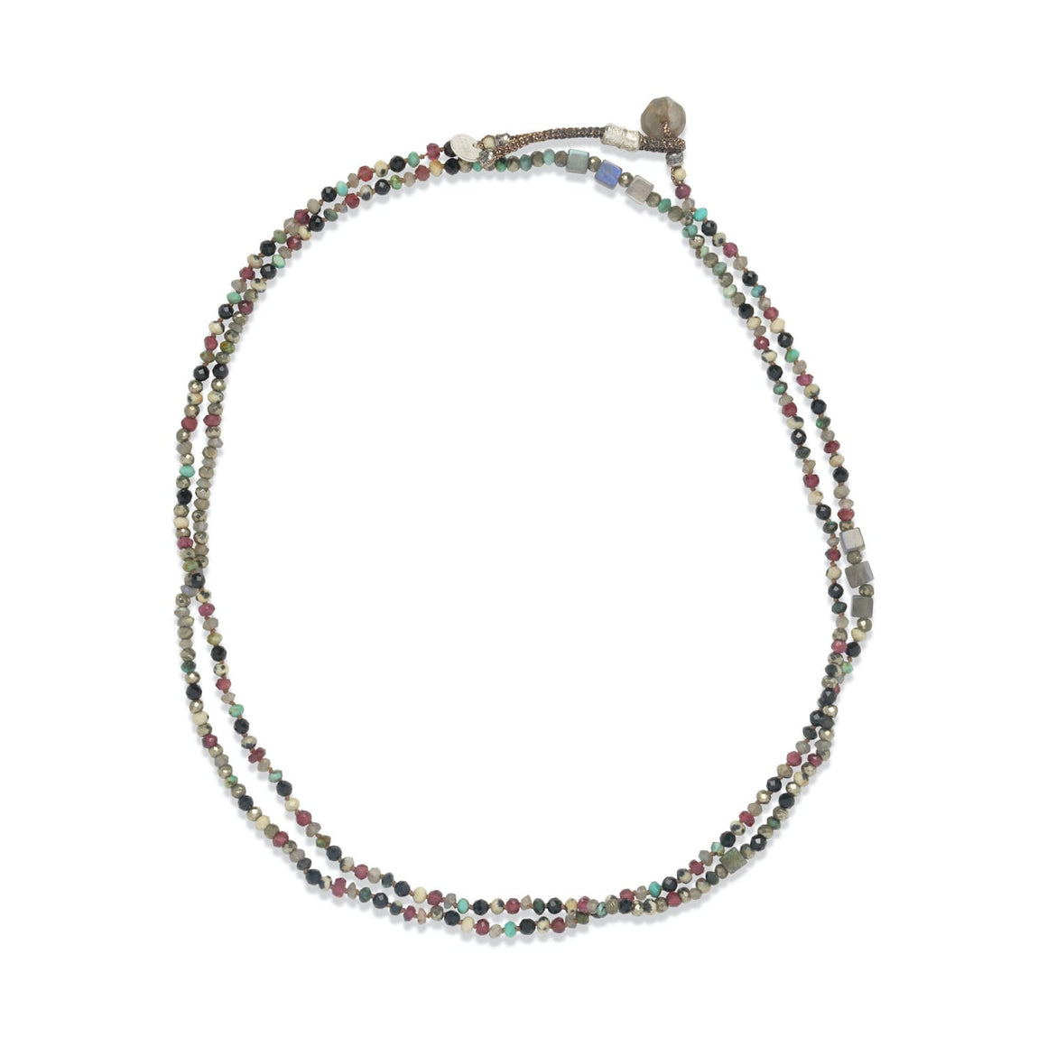 ADOUM Bracelet multitours cubes Labradorite, Grenat, Turquoise Africaine