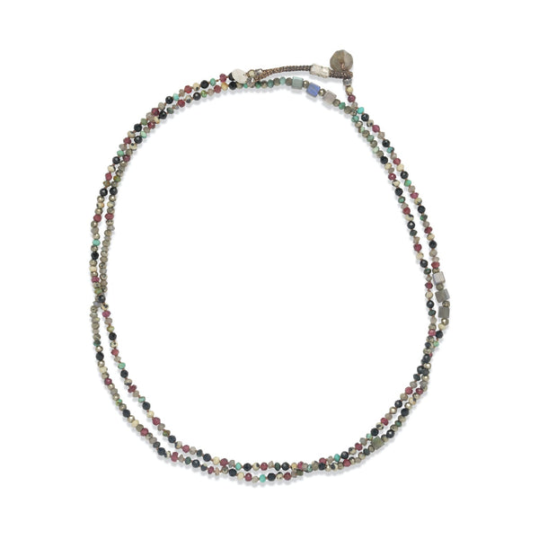 ADOUM Bracelet multitours cubes Labradorite, Grenat, Turquoise Africaine