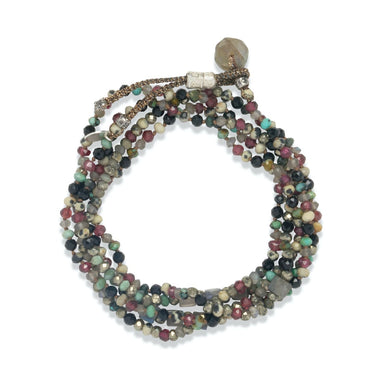 ADOUM Bracelet multitours cubes Labradorite, Grenat, Turquoise Africaine