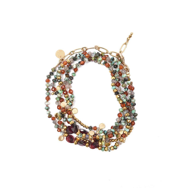 ADOUM Bracelet multitours Turquoise africaine, Labradorite