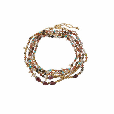 ADOUM MINI Bracelet multi-tours multicolore Grenat, plaqué Or 24 cts