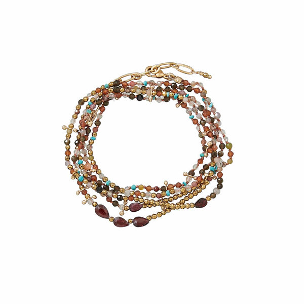 ADOUM MINI Bracelet multi-tours multicolore Grenat, plaqué Or 24 cts