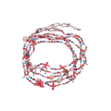 ADOUM MINI Bracelet Multitours Corail, Nacre, Turquoise, Cornaline