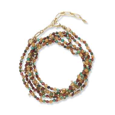 ADOUM MINI Bracelet multitours Hessonite, Turquoise africaine, Apatite, plaqué Or 24 cts