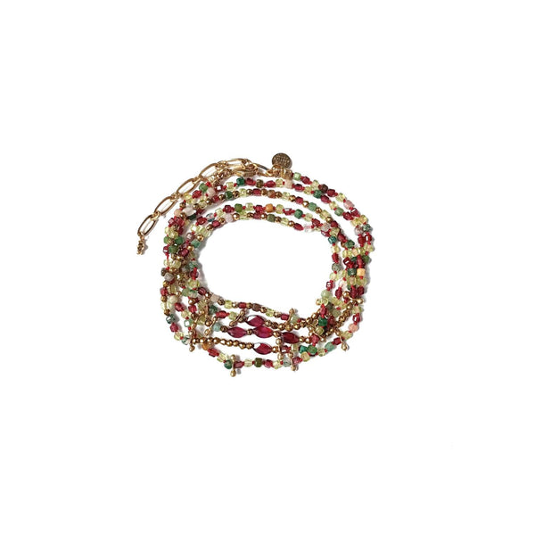 ADOUM Bracelet Multi-tours mini cubes Grenat Péridot Agate