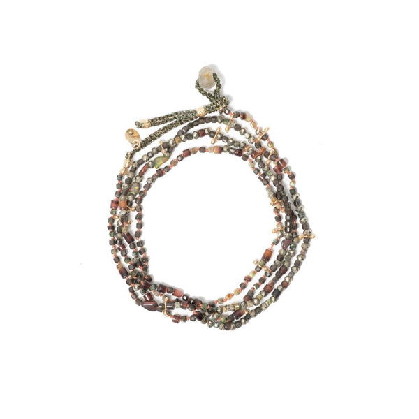 ADOUM MINI Bracelet Multitours Pyrite, Coquillage, Opale