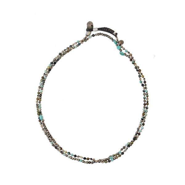 ADOUM Bracelet Multitours Turquoise, Pyrite, Jaspe dalmatien