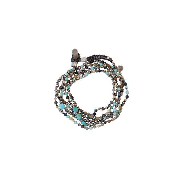 ADOUM Bracelet Multitours Turquoise, Pyrite, Jaspe dalmatien