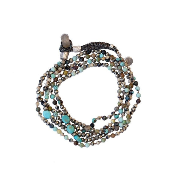 ADOUM Bracelet Multitours Turquoise, Pyrite, Jaspe dalmatien