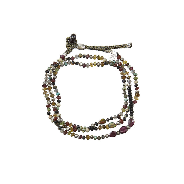 ADOUM SILVER Bracelet homme 3 tours mix de pierres, Opale, Grenat