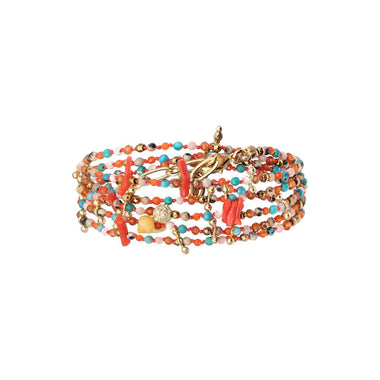 ADOUM MINI Multi-Wrap Bracelet, Coral, Mother-of-Pearl, Turquoise, Carnelian