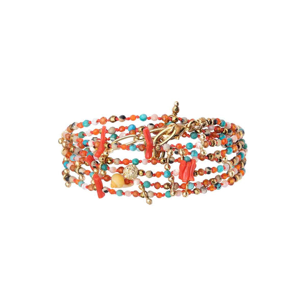 ADOUM MINI Multi-Wrap Bracelet, Coral, Mother-of-Pearl, Turquoise, Carnelian