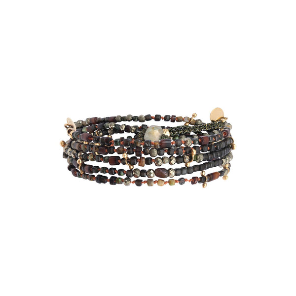 ADOUM MINI Bracelet Multitours Pyrite, Coquillage, Opale