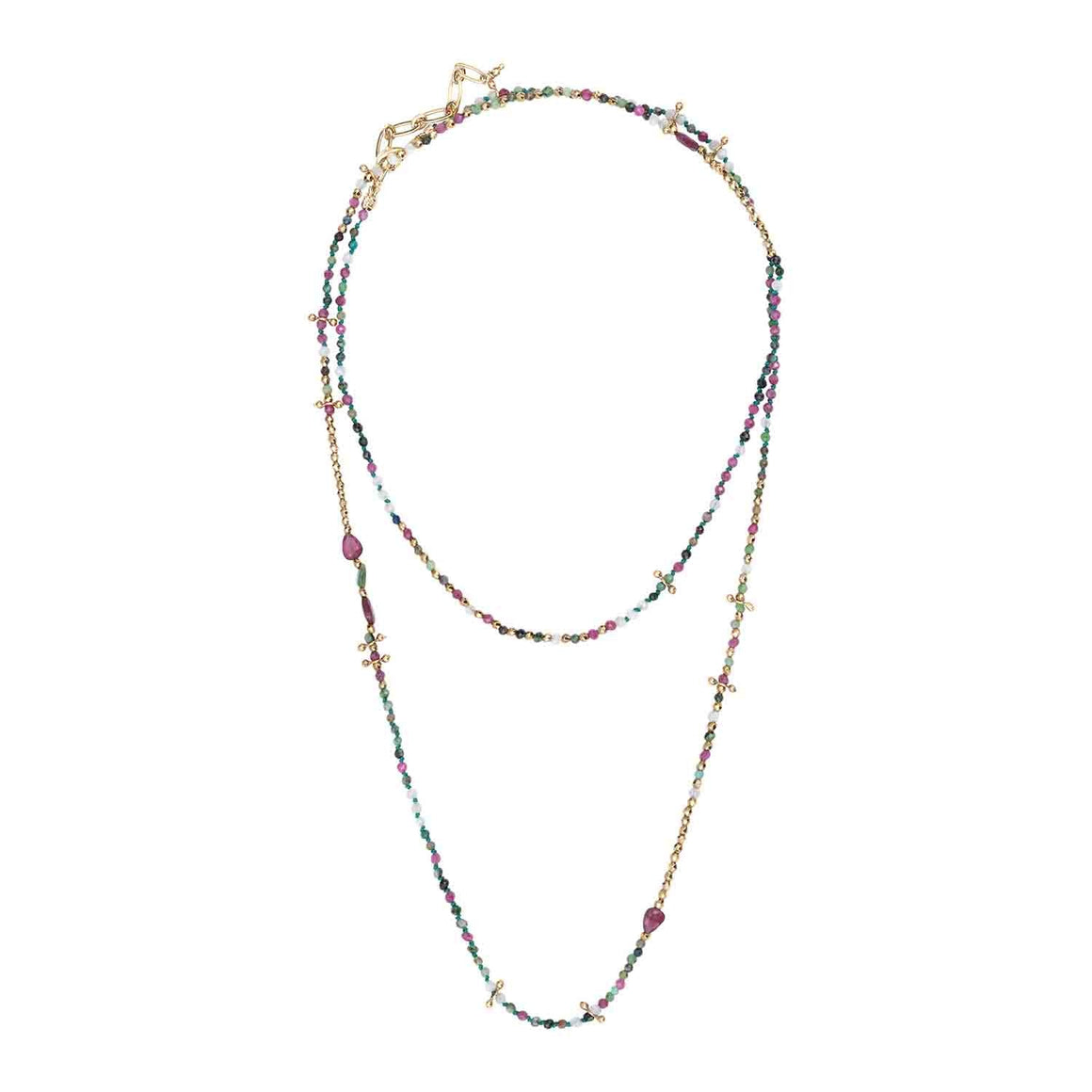 ADOUM MINI Ruby Zoisite & Turquoise Multi-Wrap Bracelet, 24k Gold-Plated