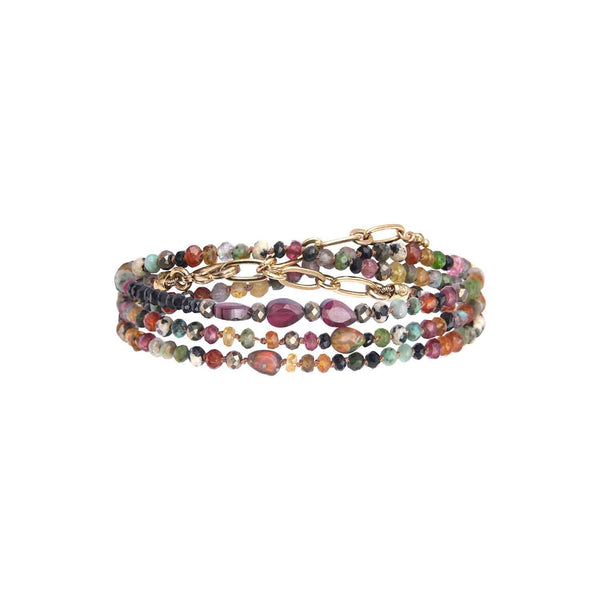 ADOUM SILVER Bracelet 3 tours mix de pierres, Opale, Grenat