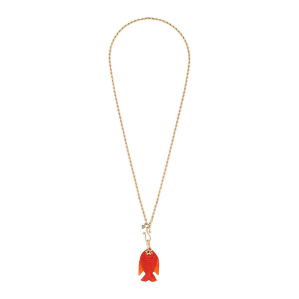 SEDNA Collier Poisson sculpté Cornaline, doré 24 cts