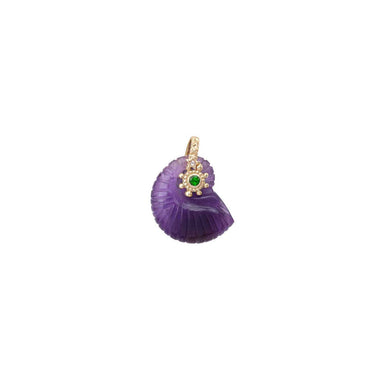 NAUTILUS Charm, Amethyst Set with Diopside, Diamond Bail, 24k Gold-Plated Silver