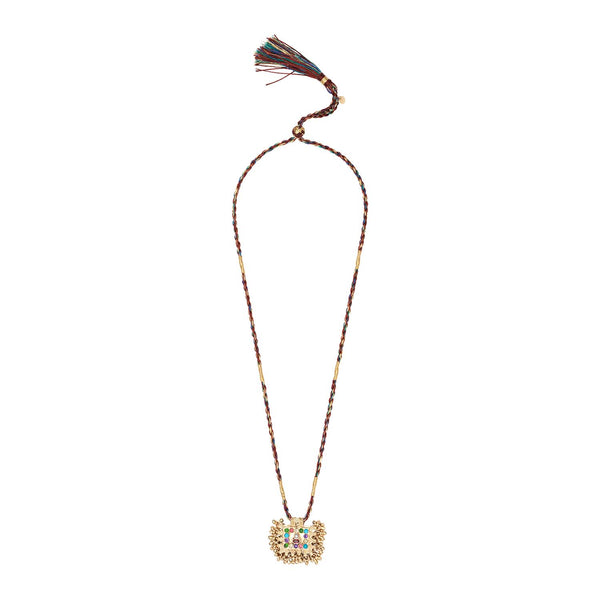 KUCHI Collier Amulette Pierres Multicolores Doré 24 cts