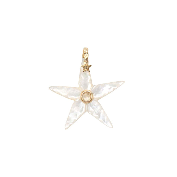 Starfish Charm, Carved Mother-of-Pearl, Diamond Bail, 24k Gold-Plated Silver