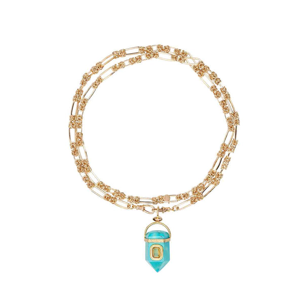 ORACLE Sautoir Prisme Turquoise sertie Citrine, Chaîne couture, Doré 24 cts