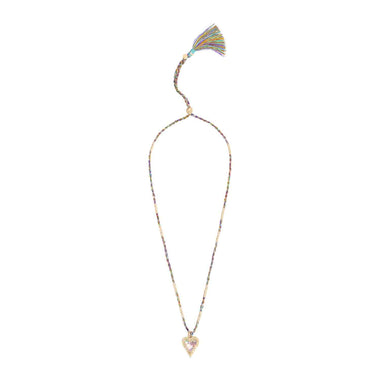 PASSION Collier coeur Citrines et pierres multicolores, Doré 24 cts, cordon pompon soie