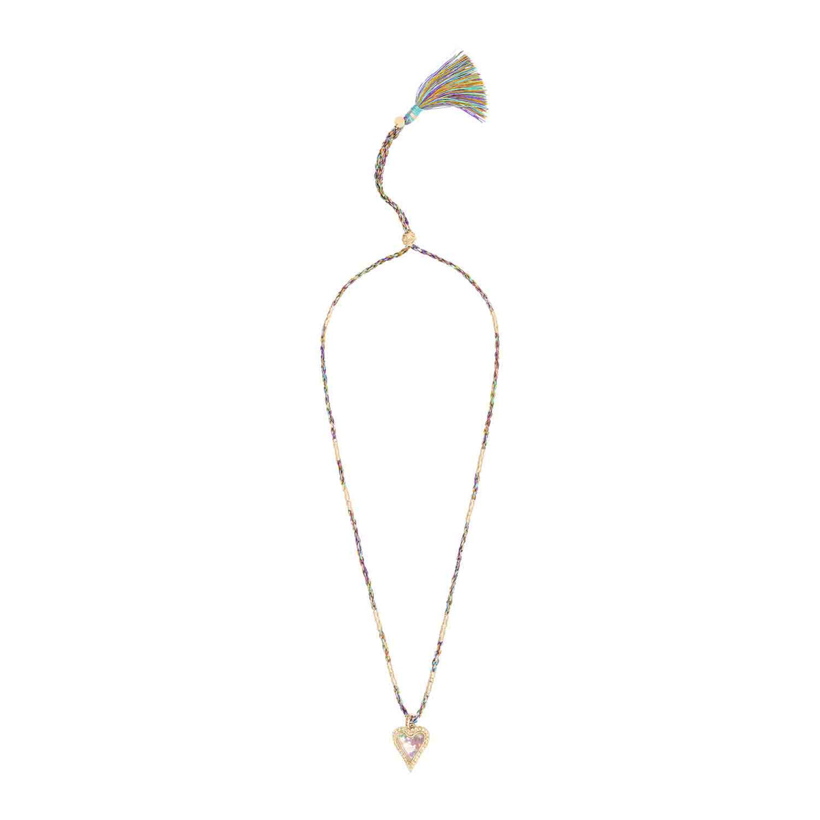 PASSION Heart Necklace, Citrines & Multicolored Stones, 24k Gold-Plated, Silk Tassel Cord