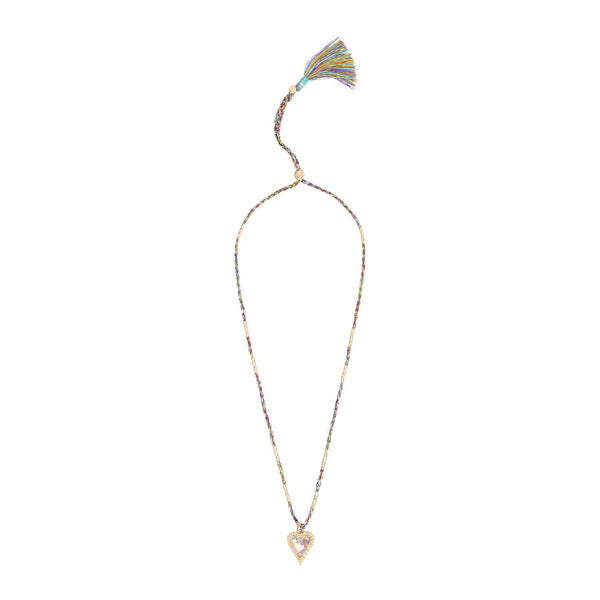 PASSION Collier coeur Citrines et pierres multicolores, Doré 24 cts, cordon pompon soie