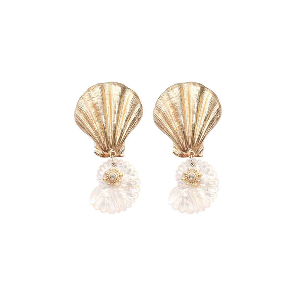 NAUTILUS Clip-On Earrings, Carved Mother-of-Pearl Shell & Gold-Tone Shell