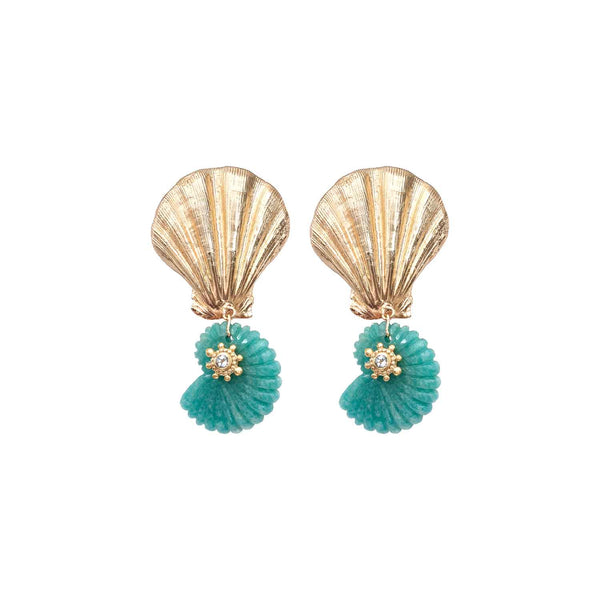 NAUTILUS Clip-On Earrings, Carved Amazonite Shell & Gold-Tone Shell