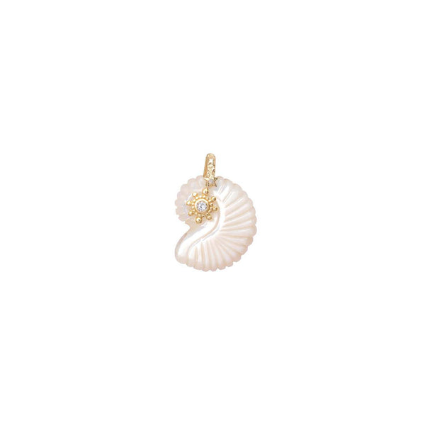 NAUTILUS Charm, Mother of Pearl Set with Topaz, Diamond Bail, 24k Gold-Plated Silver