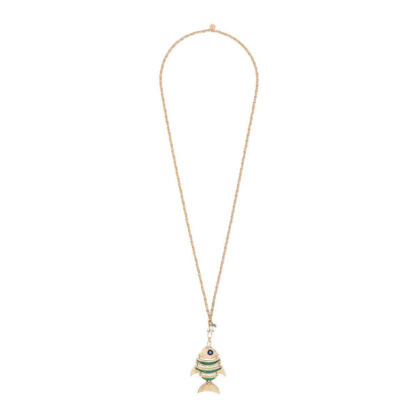 TETHYS Collier Poisson articulé émaillé, doré 24 cts
