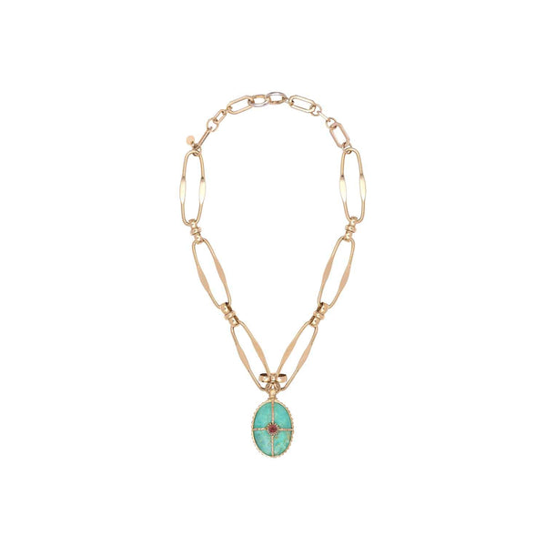 OCTAVIA XL Chain Chrysoprase Necklace, 24k Gold-Plated