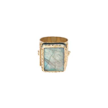JULIET Engraved Labradorite Signet Ring, 24k Gold-Plated
