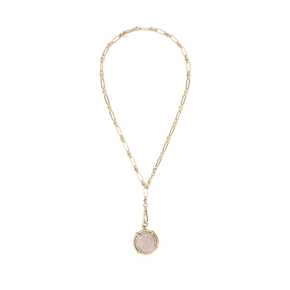 CIRCE Collier Médaille bicolore Argent & doré, chaîne esprit vintage, doré 24 cts