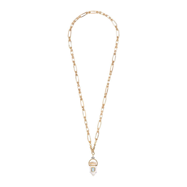 ORACLE Sautoir Prisme Cristal serti Topaze, Chaîne couture, Doré 24 cts
