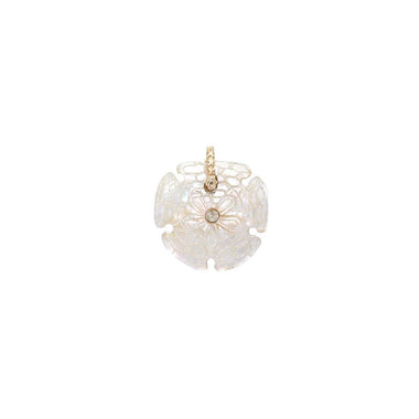 SAND DOLLAR Mother-of-Pearl & Topaz Charm, Diamond Bail, 24k Gold-Plated Sterling Silver
