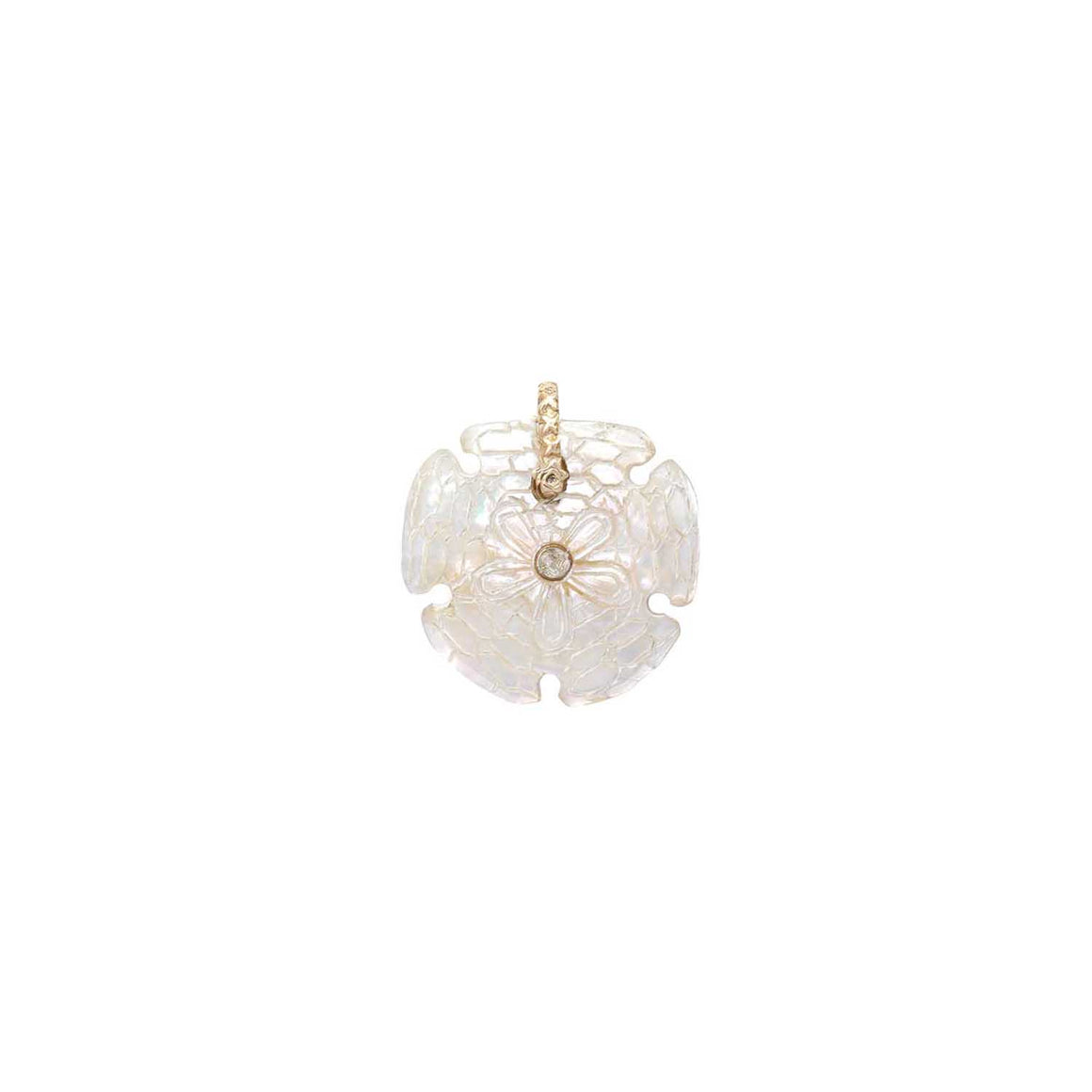 SAND DOLLAR Mother-of-Pearl & Topaz Charm, Diamond Bail, 24k Gold-Plated Sterling Silver
